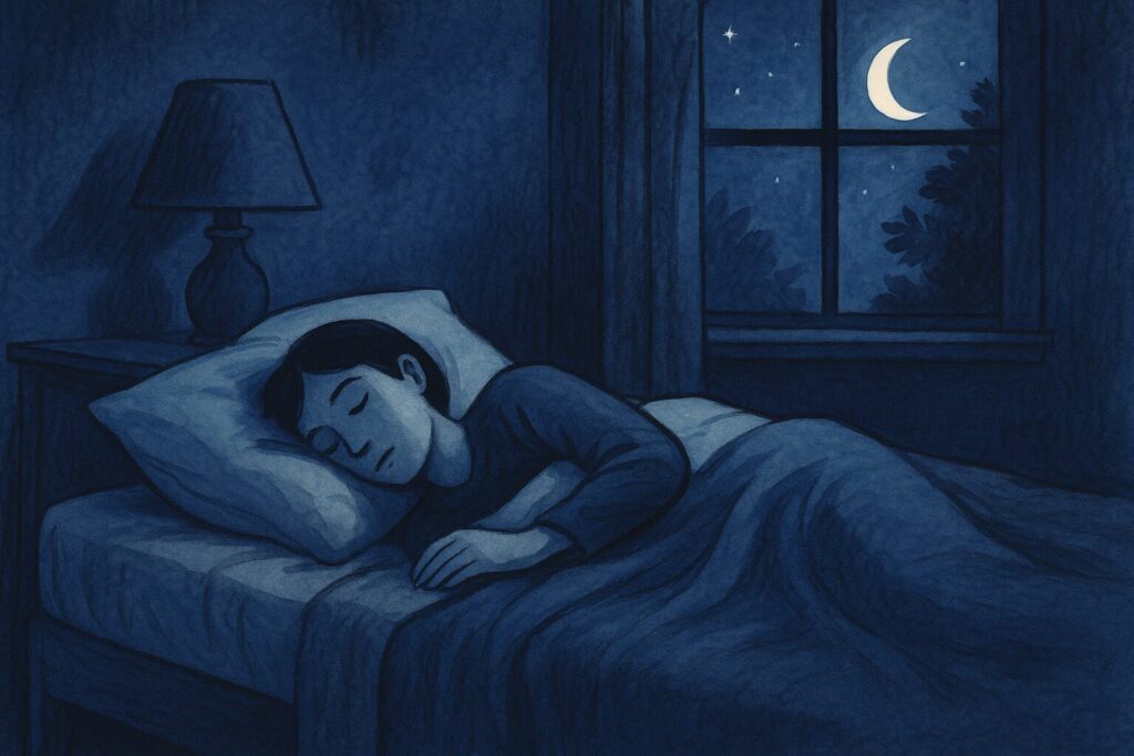 Walking Shadows: The Hidden Power of Night and the Balance of Being 1 Illustration showing the power of night through peaceful sleep