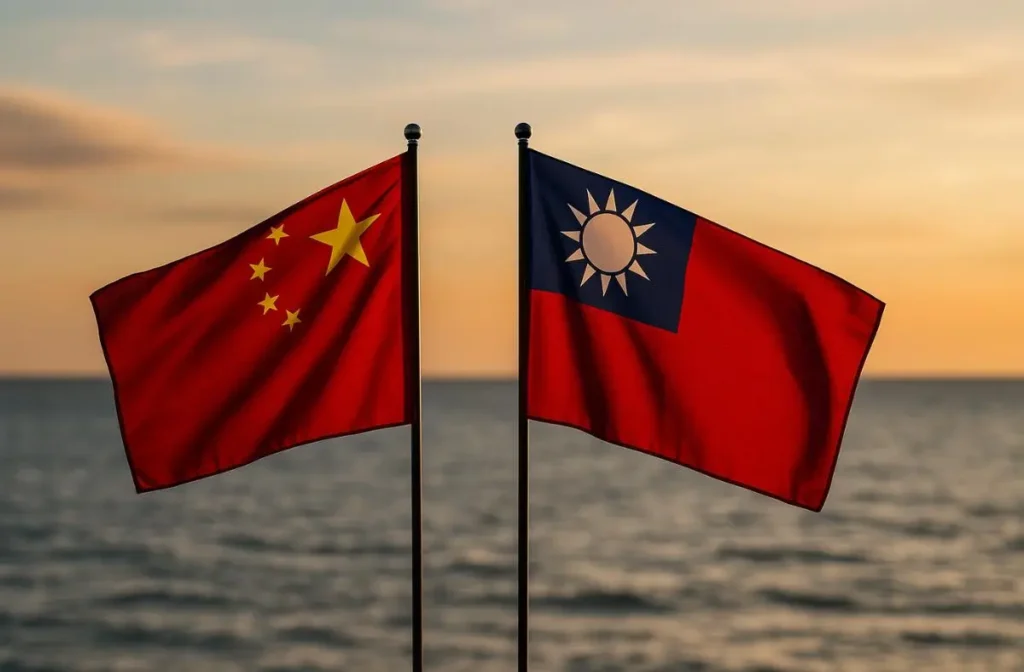 China Taiwan Conflict Solution: An Awakened Leadership Compass Brief 8 Flags of China and Taiwan representing dialogue, cooperation, and the China Taiwan conflict solution through awakened leadership.