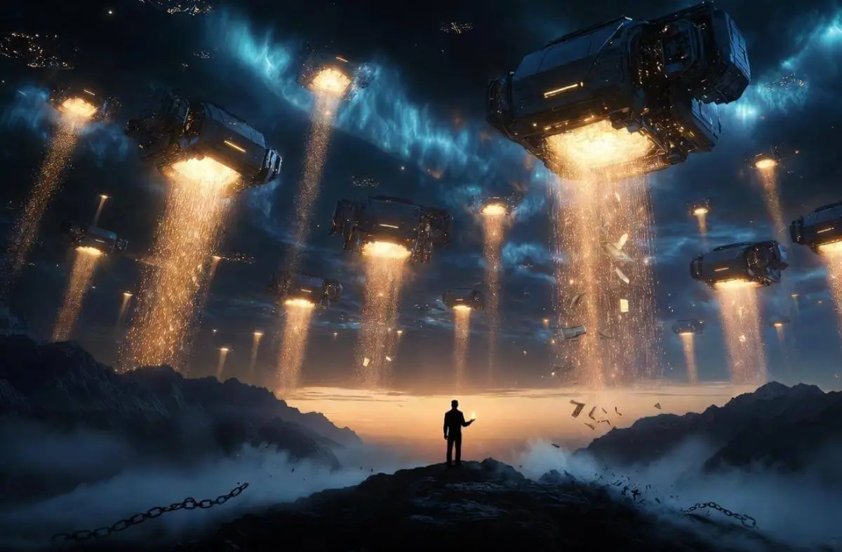 Silhouette gazing at Universal High Income AI technological abundance and human sovereignty