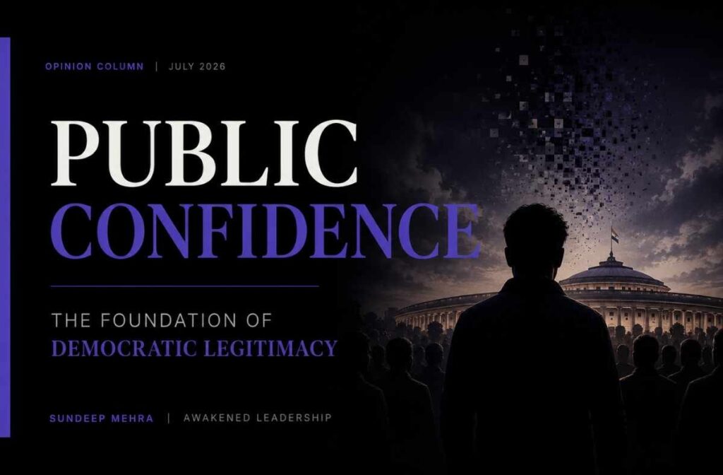 1 Public confidence and democratic legitimacy illustrated through India's Parliament, symbolising trust, institutions, and the future of democratic governance.